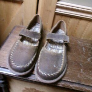 Ladies Born Leather cork sole maryjane VGUC whipstitch toe hook loop closure 7,5